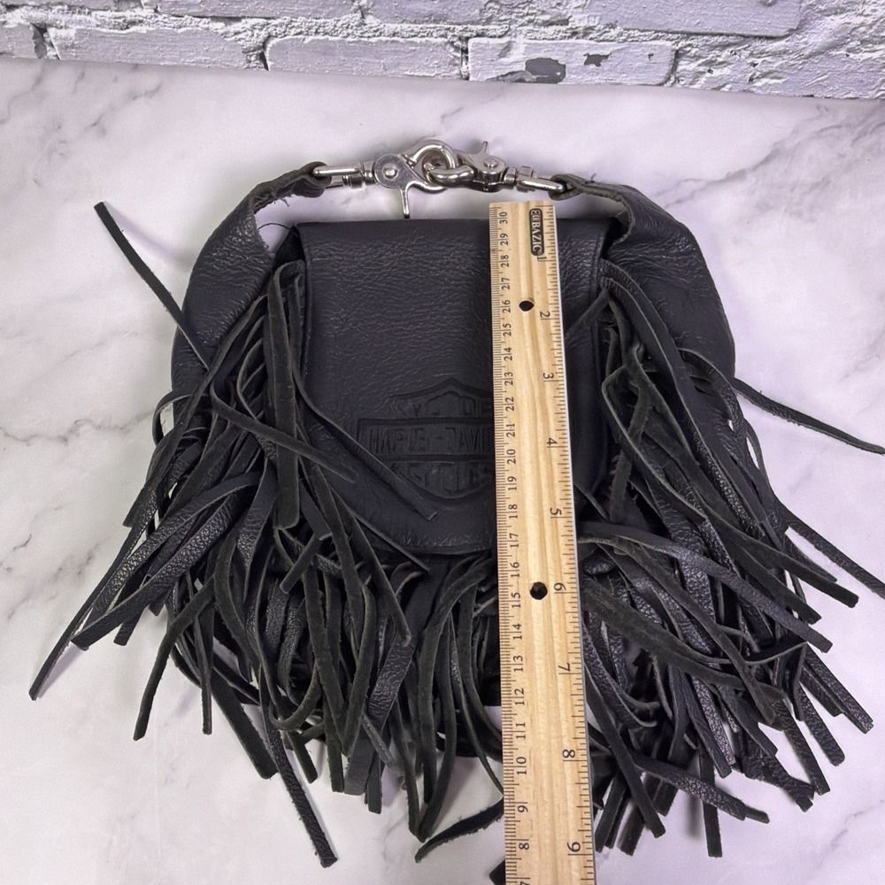 Vintage Harley Davidson Leather Fringe Hip Bag Purse Black Shoulder Bag No Strap - Picture 15 of 15